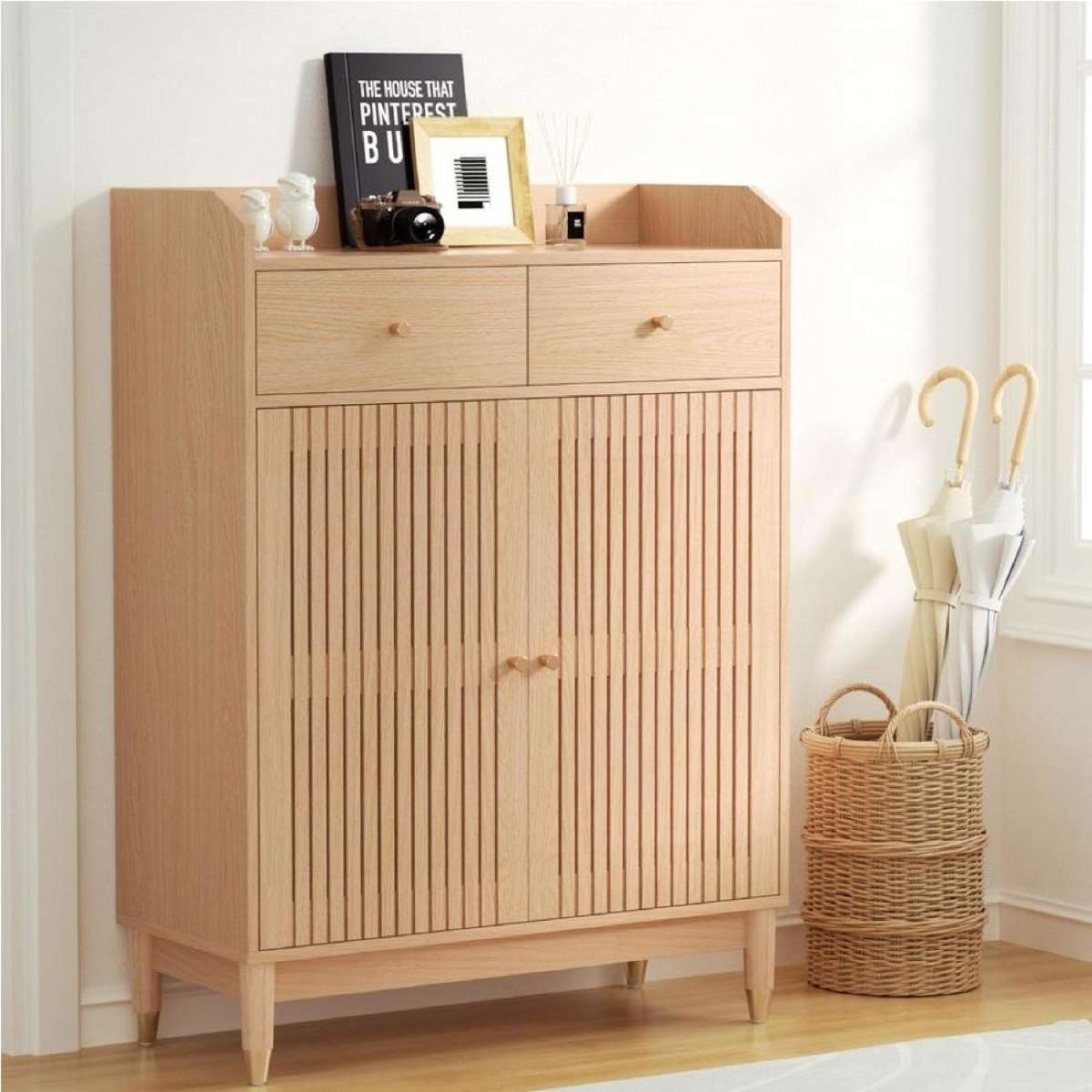16 Pairs Artiss Shoe Rack Cabinet 4-Tier Pine