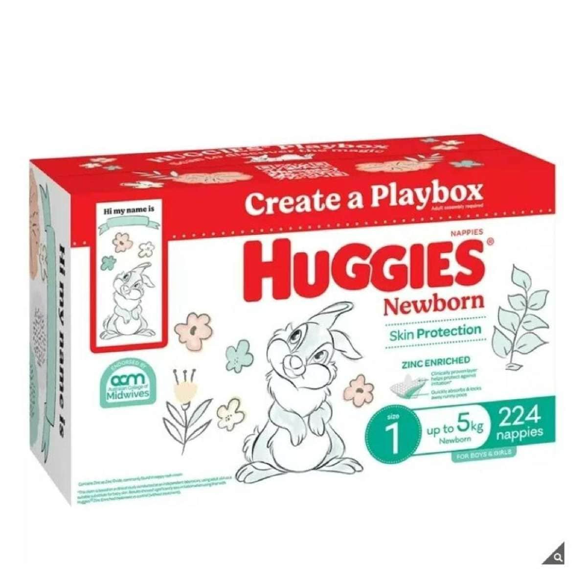 Huggies Unisex Nappies Size 1 Newborn with 224 Nappies