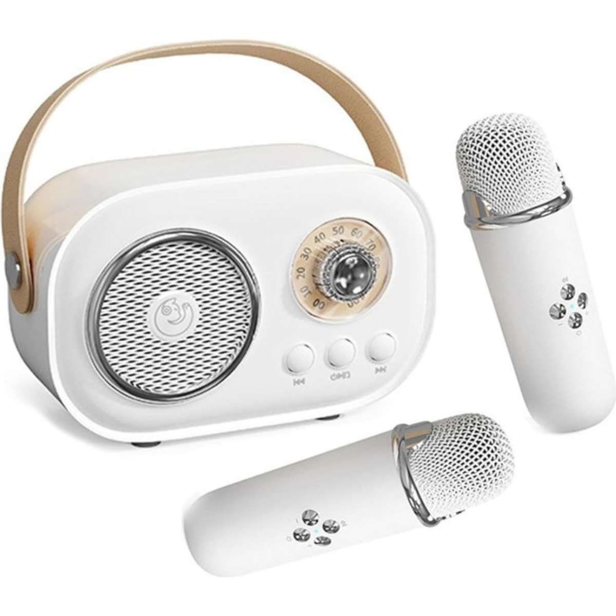 Catzon C20 Mini Karaoke Machine Retro Radio Bluetooth Speaker With 2 Wireless Microphone for Home Party-White
