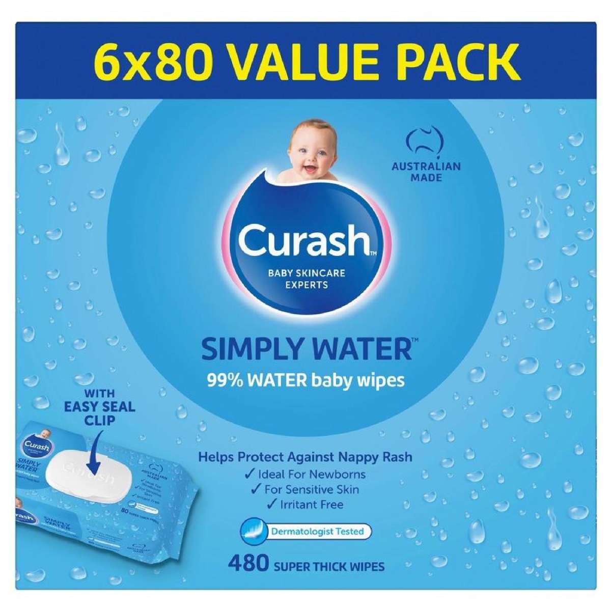 Curash Water Wipes 6X80 New formula