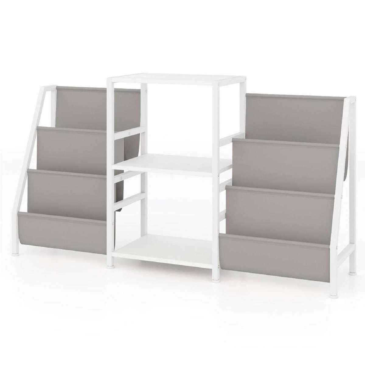 Costway Vinyl Storage Record Player Stand w/6 Storage Pockets & Metal Frame White