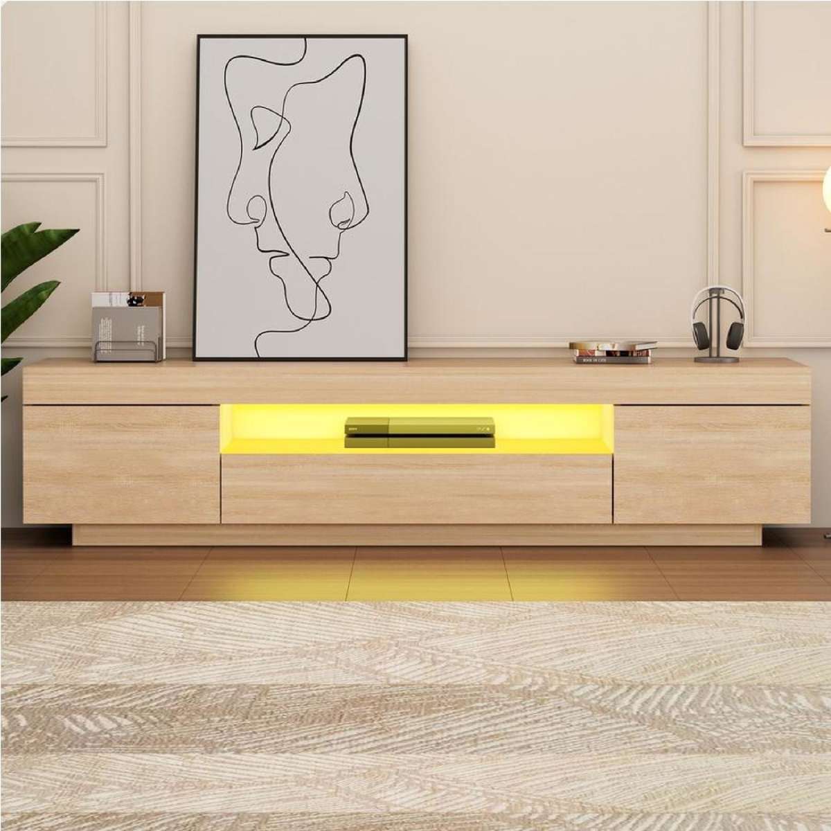 ALFORDSON TV Stand 180cm Entertainment Unit LED Oak