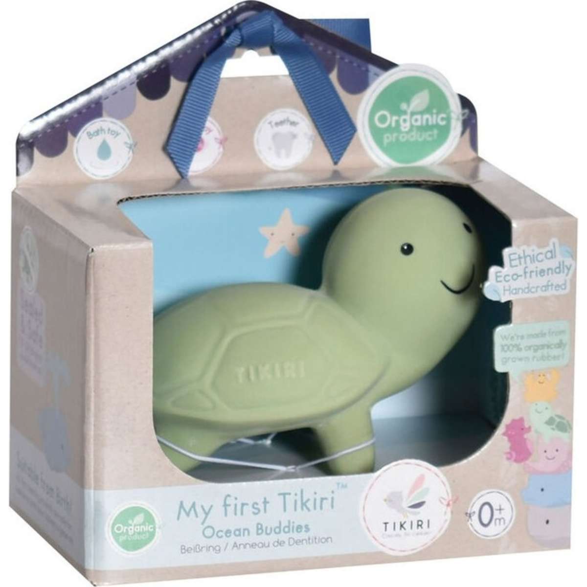 Tikiri 5cm Boxed Ocean Buddy Rubber Turtle 97510 Baby Rattle Toy 0m+ Green