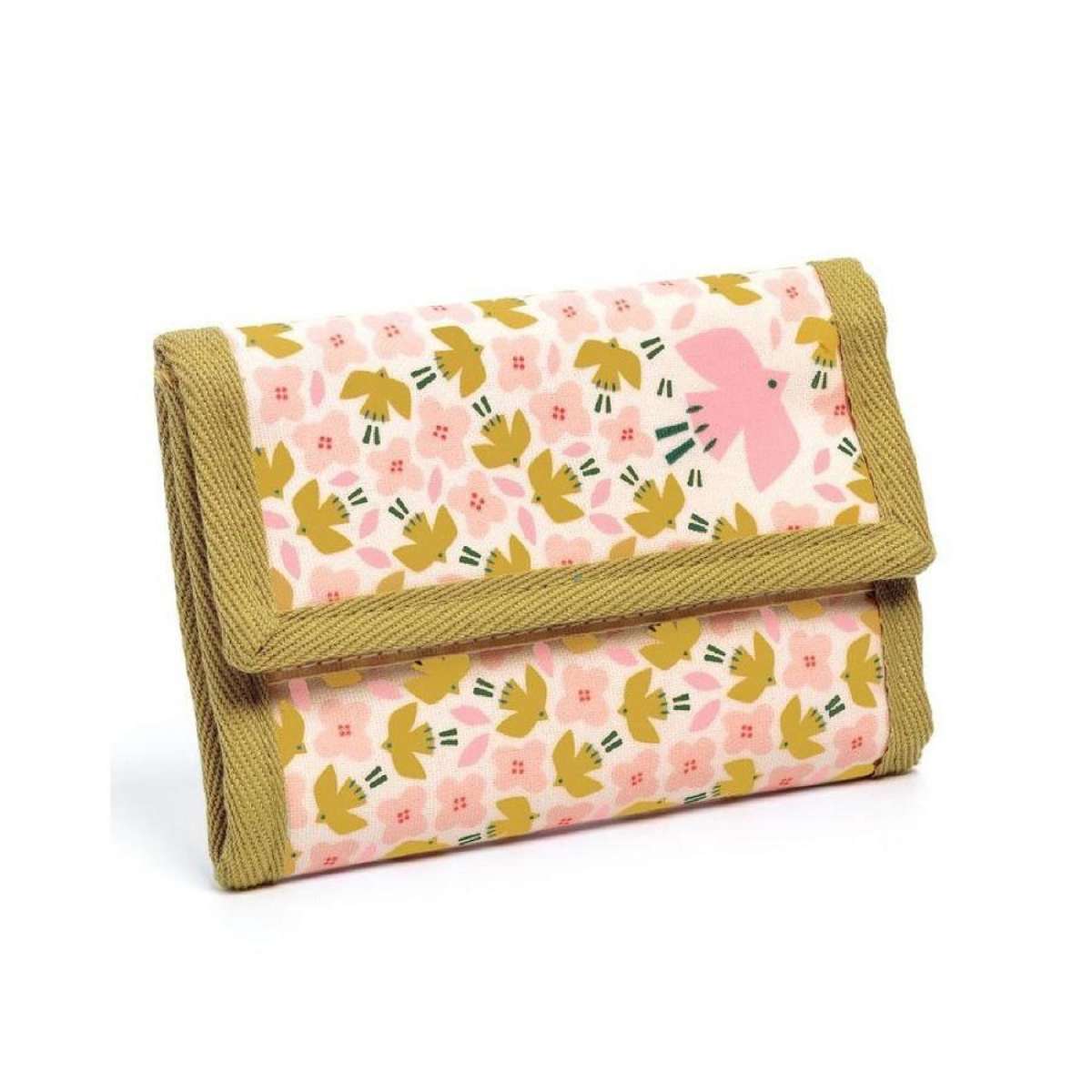 Djeco 14x10cm Bird Wallet Coated Canvas Kids Money Holder 3y+ Pink/Mustard