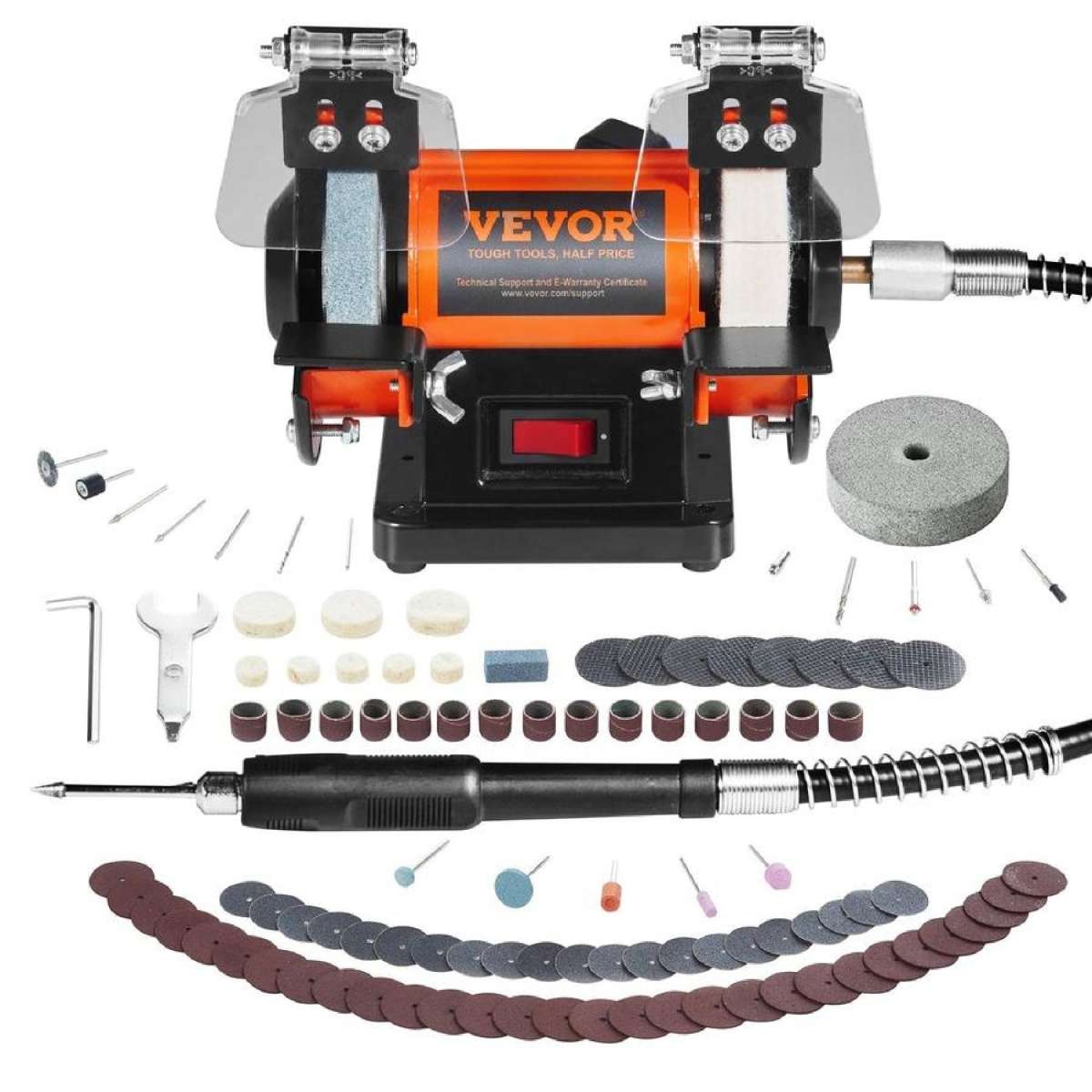 Jewelry Polisher, Bench Grinder Polishing & Buffing Machine, 3590RPM Bench Lathe Polisher with 1 Wool Wheel & 1 Abrasive Fiber Wheel & 1 Grinding Wheel & 100pcs