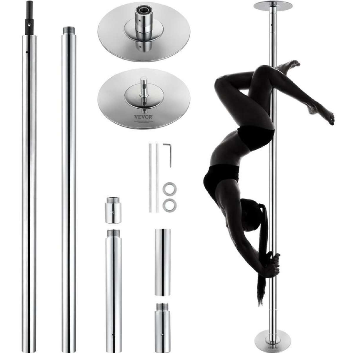 Professional Dancing Pole, Spinning Static Dancing Pole Kit, Portable Removable Pole, 45mm Heavy-Duty Stainless Steel Pole, Height Adjustable Fitness Pole, for Exercise Home Club Gym,