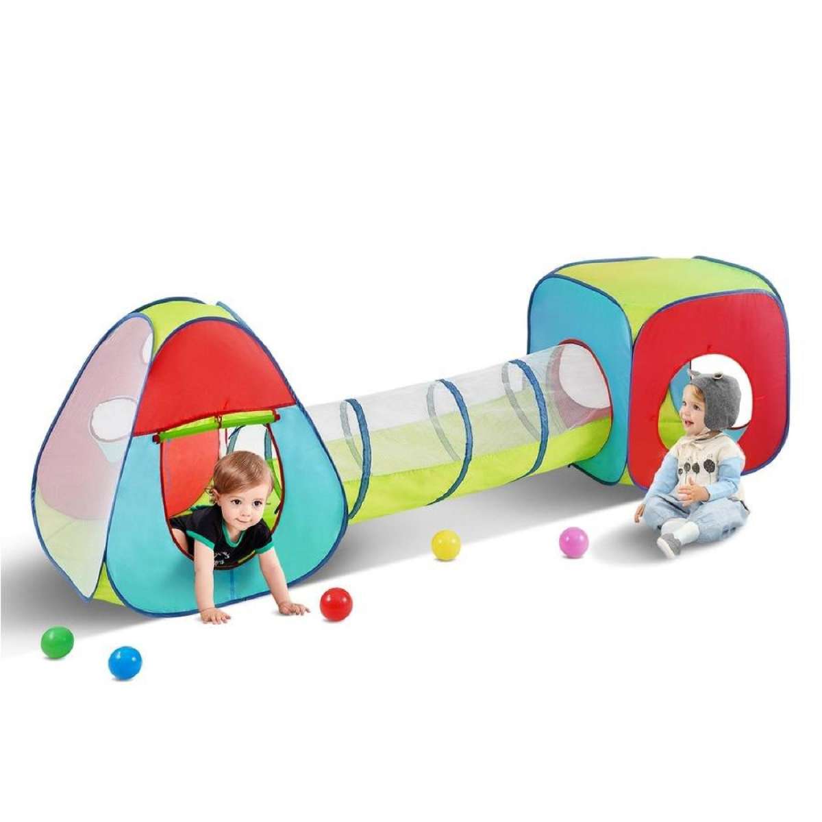 3 in 1 Kids Play Tent with Tunnel for Boys, Girls, Babies and Toddlers, Indoor/Outdoor Pop Up Playhouse with Carrying Bag & Banding Straps as Birthday Gifts, Red/Yellow/Blue