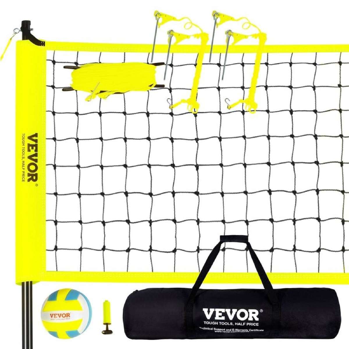 Outdoor Portable Volleyball Net System, Adjustable Height Steel Poles, Professional Volleyball Set with PVC Volleyball, Pump, Carrying Bag, Heavy Duty Volleyball Net for Backyard, Beach,