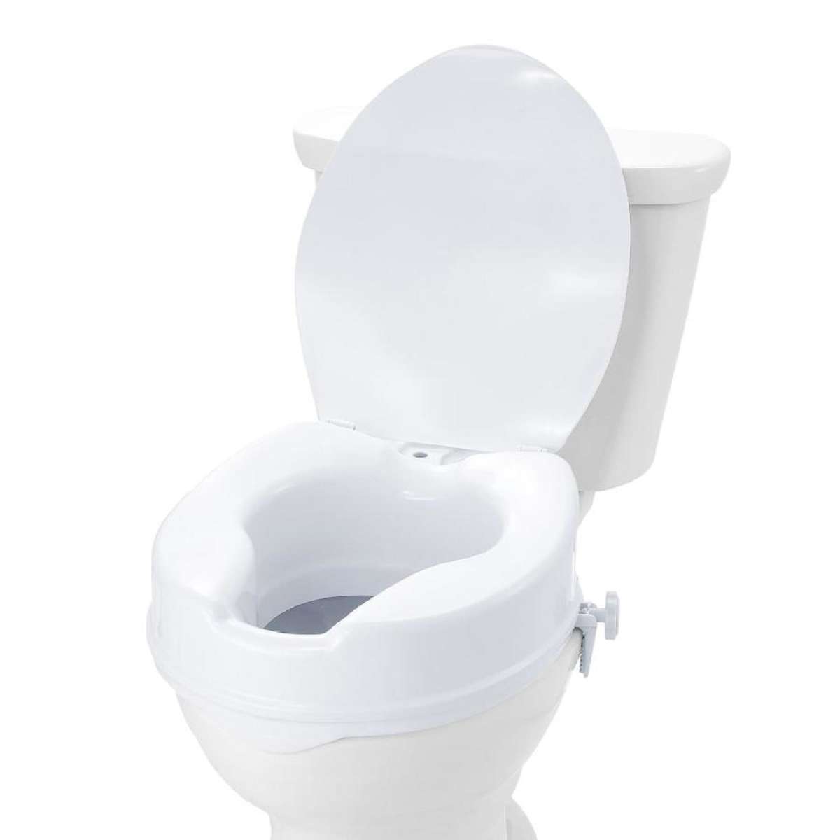 Raised Toilet Seat, 100 mm Height Raised, 136 kg Weight Capacity, Universal Toilet Seat Riser, Screw Rod Locking, with Toilet Seat, for Elderly, Handicap, Patient, Pregnant,