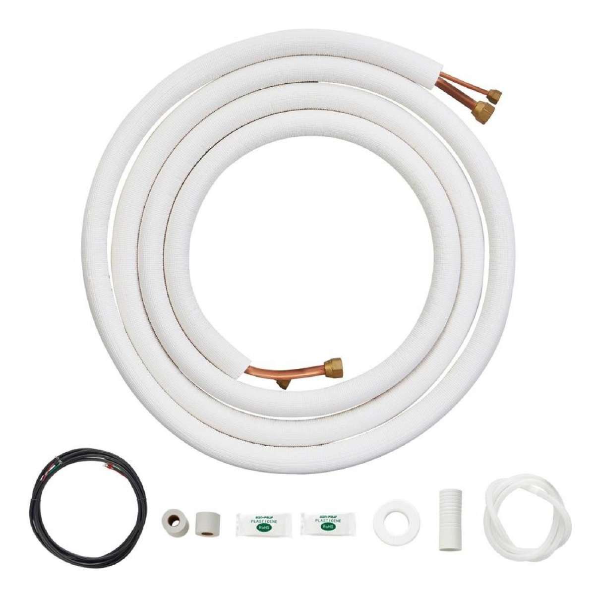 4876.8mm Mini Split Line Set, 6.4 & 12.7mm O.D Copper Pipes Tubing and Triple-Layer Insulation, for Air Conditioning or Heating Pump Equipment & HVAC with Rich Accessories (18ft Connection