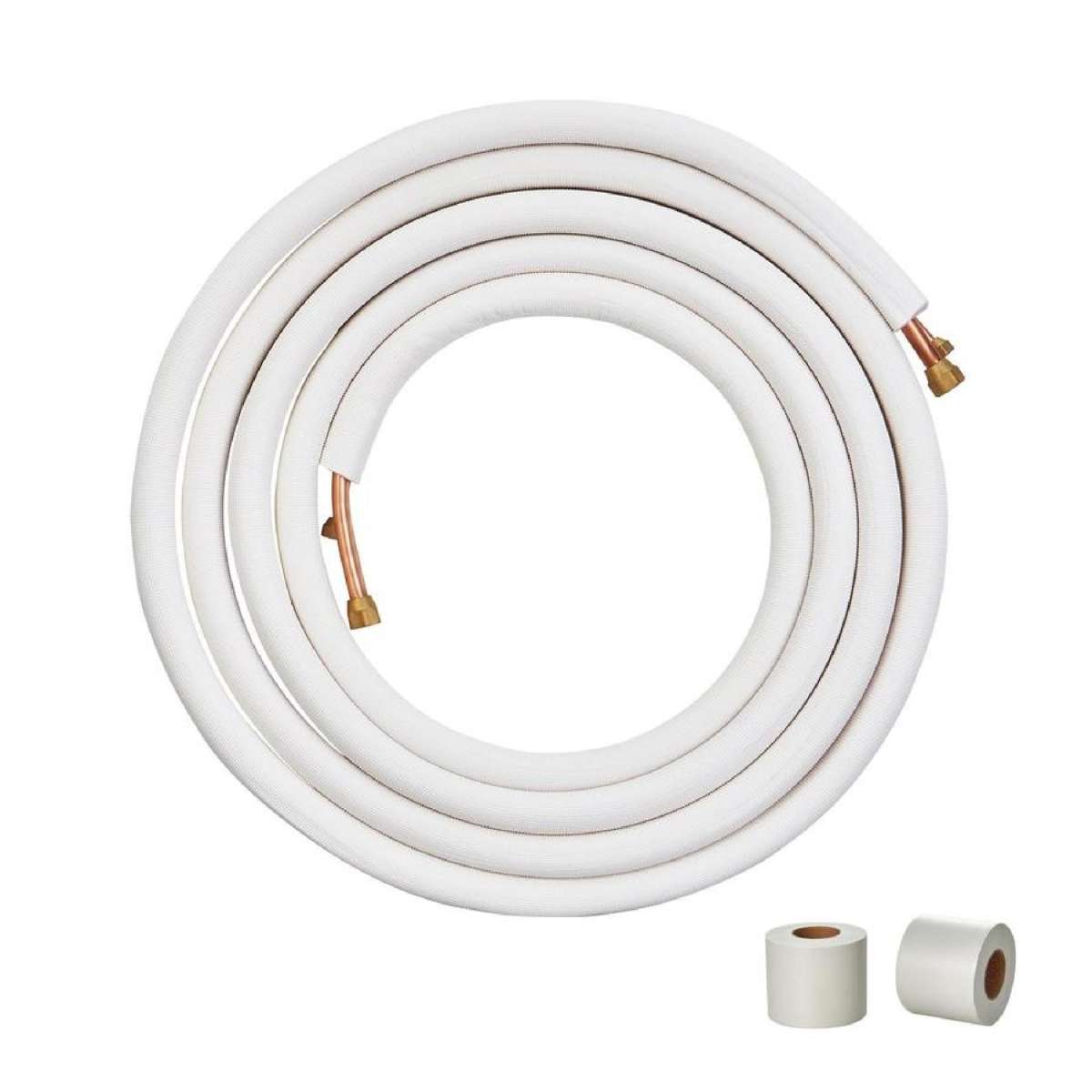 7620mm Mini Split Line Set, 9.5 & 15.9mm O.D Copper Pipes Tubing and Triple-Layer Insulation, for Mini Split Air Conditioning Refrigerant or Heating Pump Equipment & HVAC with Wrapping
