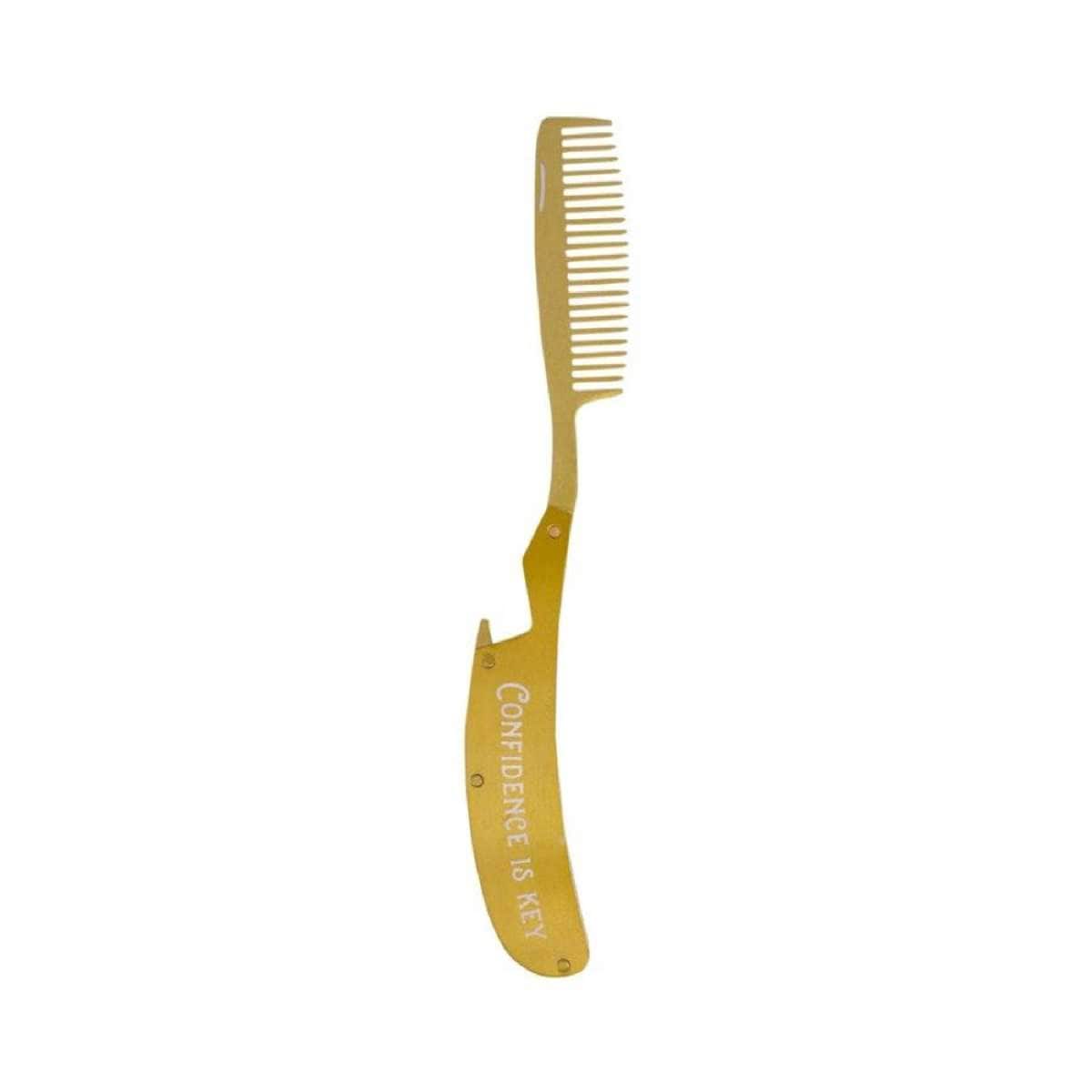 Trixie & Milo Men's Brass Plated Beard Hair Comb Care Stainless Steel Gold