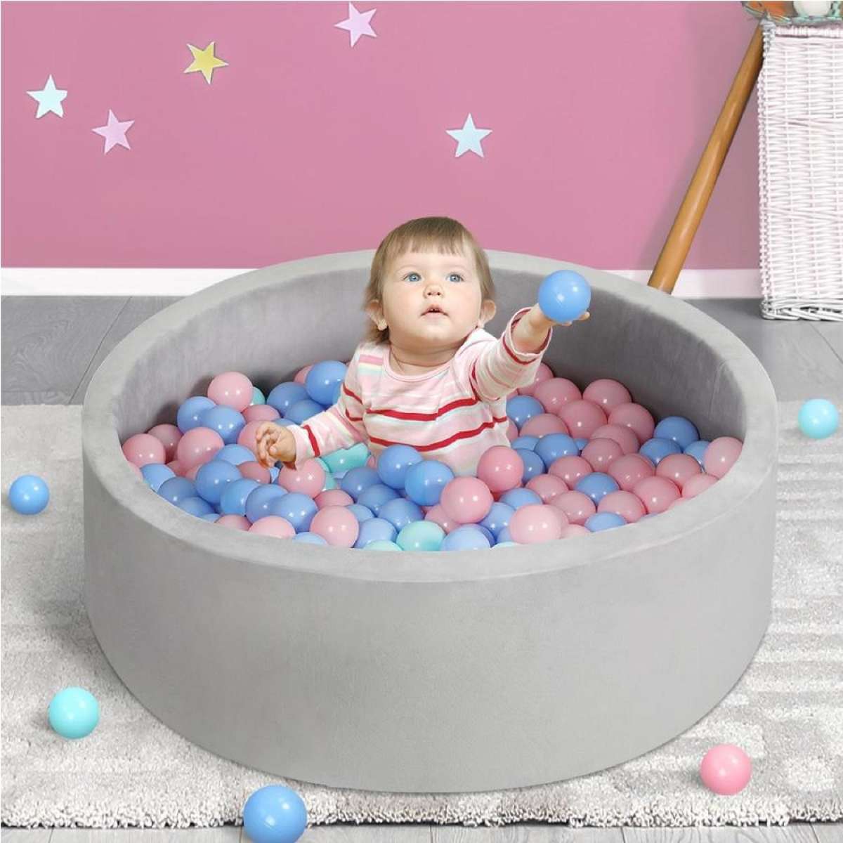 BoPeep Kids Ball Pit Foam Ocean Play Pool with Balls (Optional) Grey-With 300 Balls(120CM)
