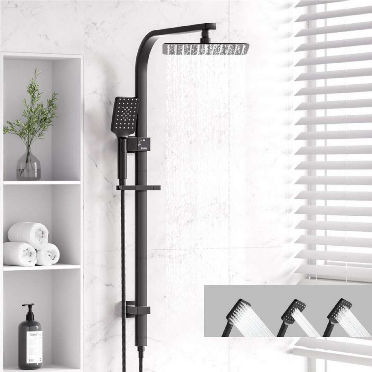 WELS 10" Square Shower Head Set 3-Mode Handheld