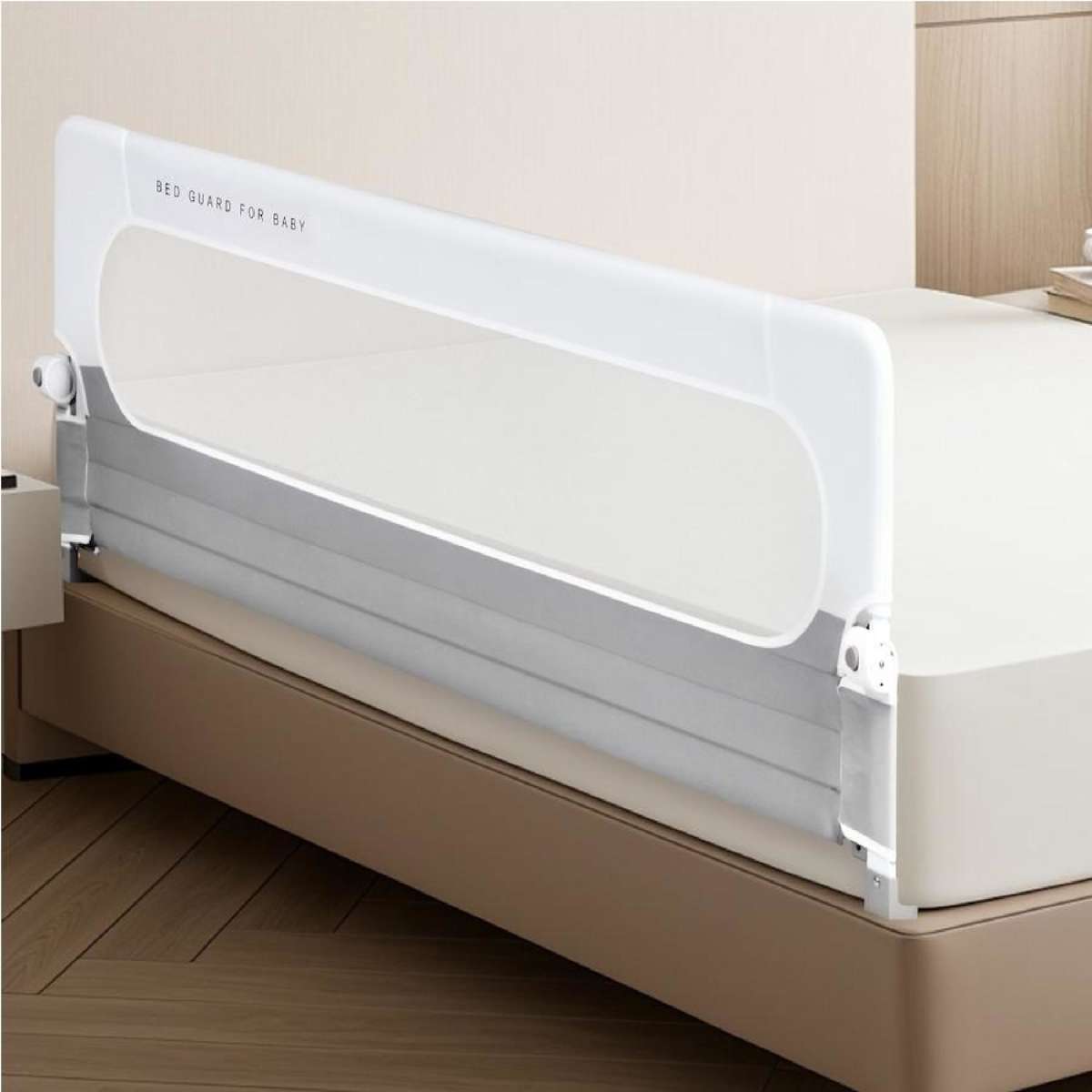 Advwin 200cm Foldable Baby Bed Rail Adjustable Kids Cot Safety Fence Toddler Protect Guard Grey