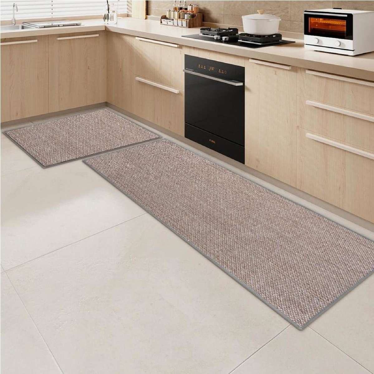 ZUNI 2PCS Washable Absorbent Kitchen Mats Non Slip Anti Fatigue for Kitchen Floor Grey