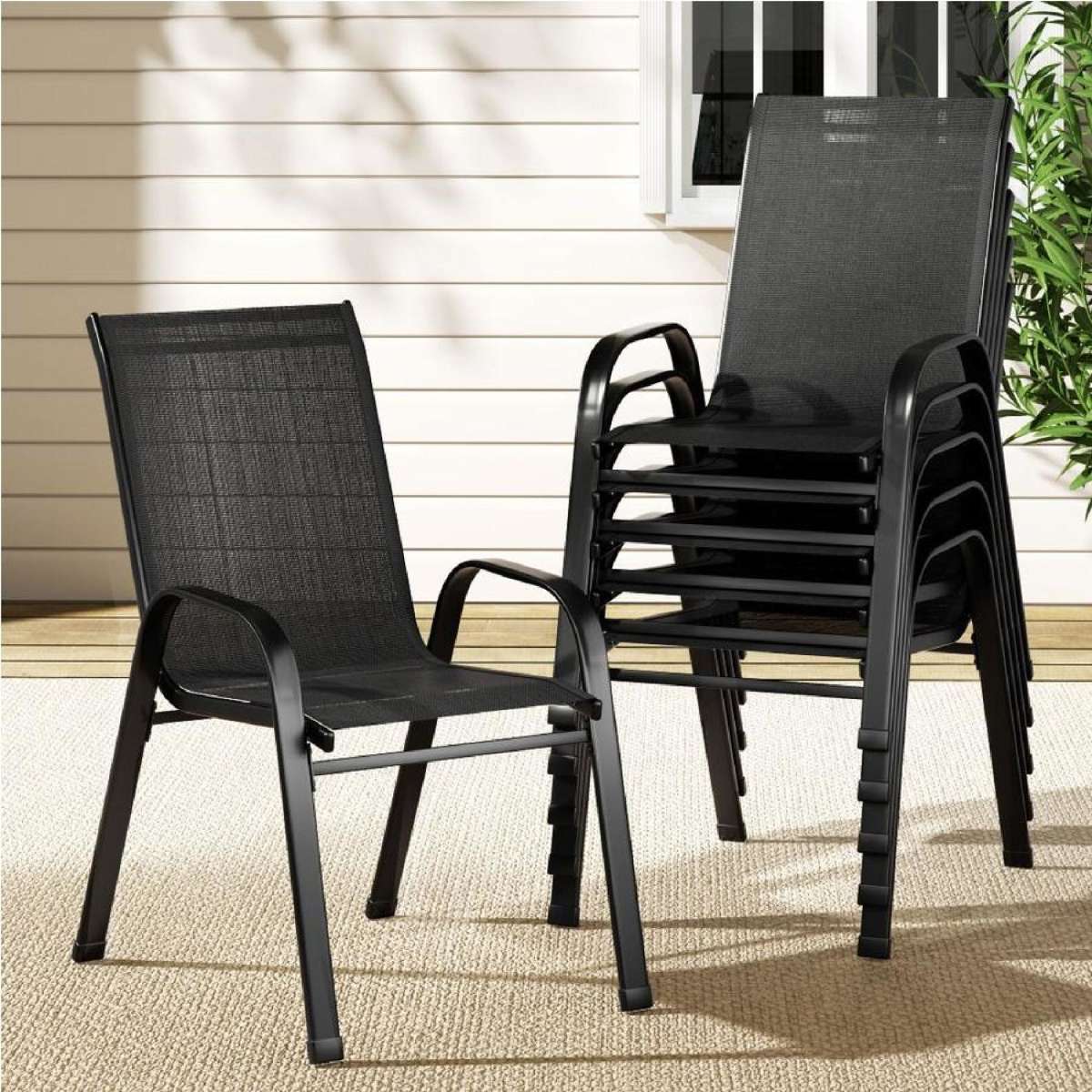 Gardeon 6PC Outdoor Dining Chairs Stackable Lounge Chair Patio Furniture Black