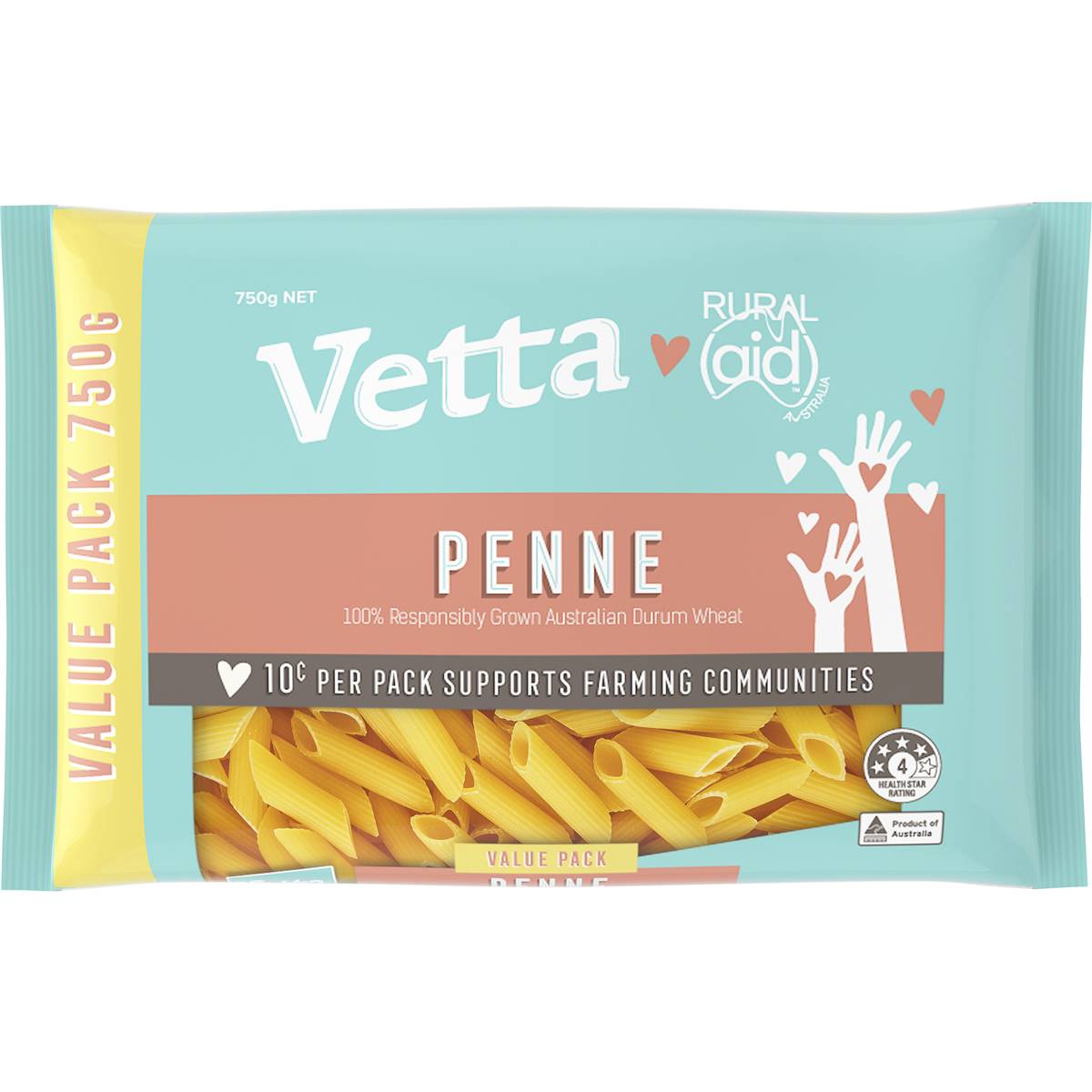 Calories in Vetta Rural Aid Penne Pasta Value Pack