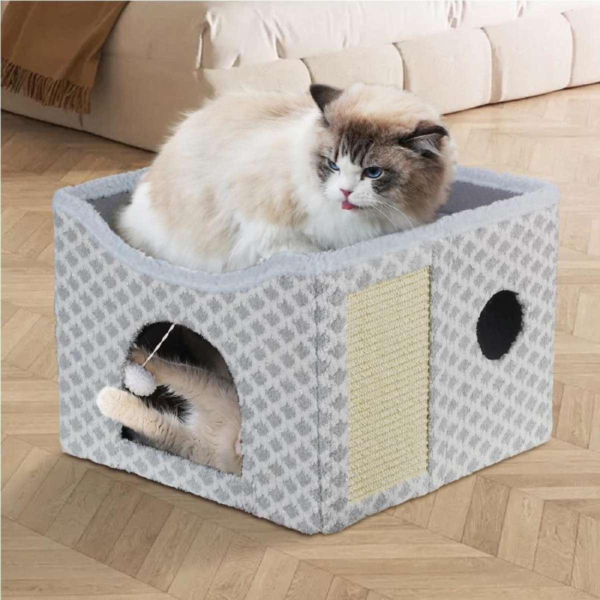 ACA 2 layers Cat Bed Cave Felt Pet Puppy Calming Sleeping Nest Foldable Pet House Grey