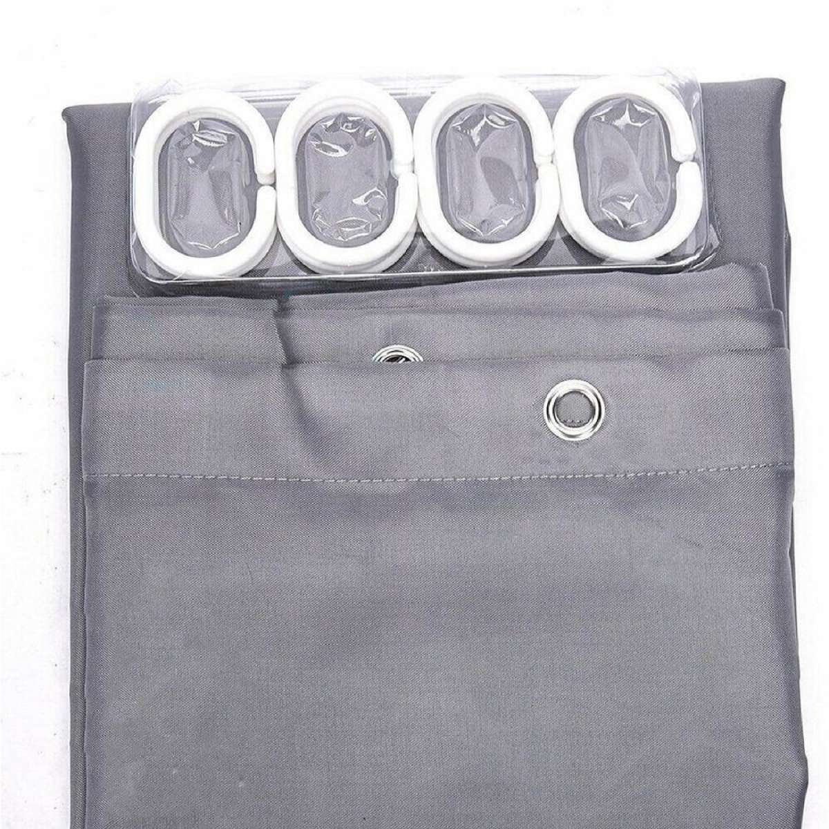 Shower Curtain Waterproof With Hooks Weighted Hem Bathroom Curtains - 180x200cm Grey