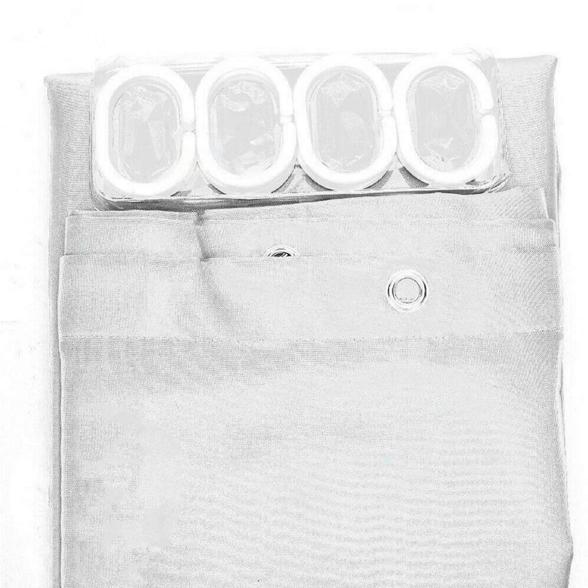 Shower Curtain Waterproof With Hooks Weighted Hem Bathroom Curtains - 180x200cm White
