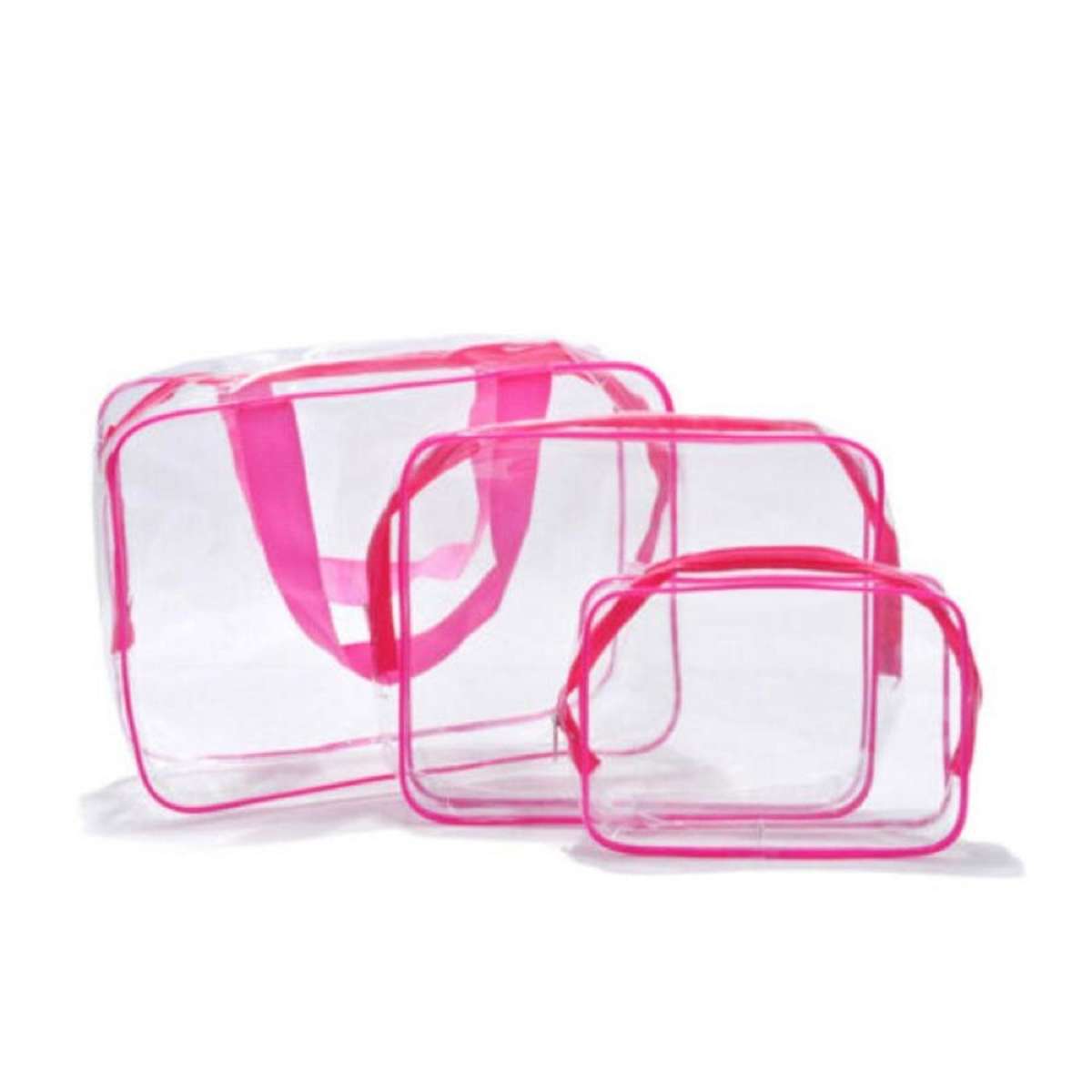 3pcs Clear PVC Toiletry Organizer Set Pink
