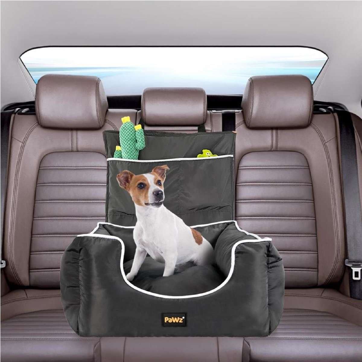 Pawz Pet Car Seat Dog Travel Safety Backrest Waterproof Removable Washable Bed Grey