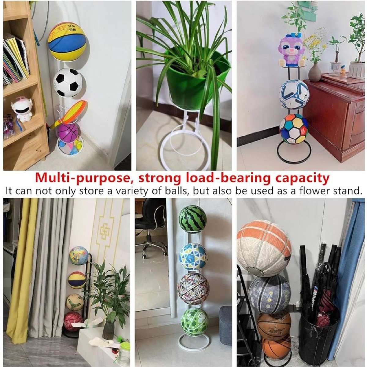 4-Tier Ball Storage Rack Vertical Organizer for Sports Balls
