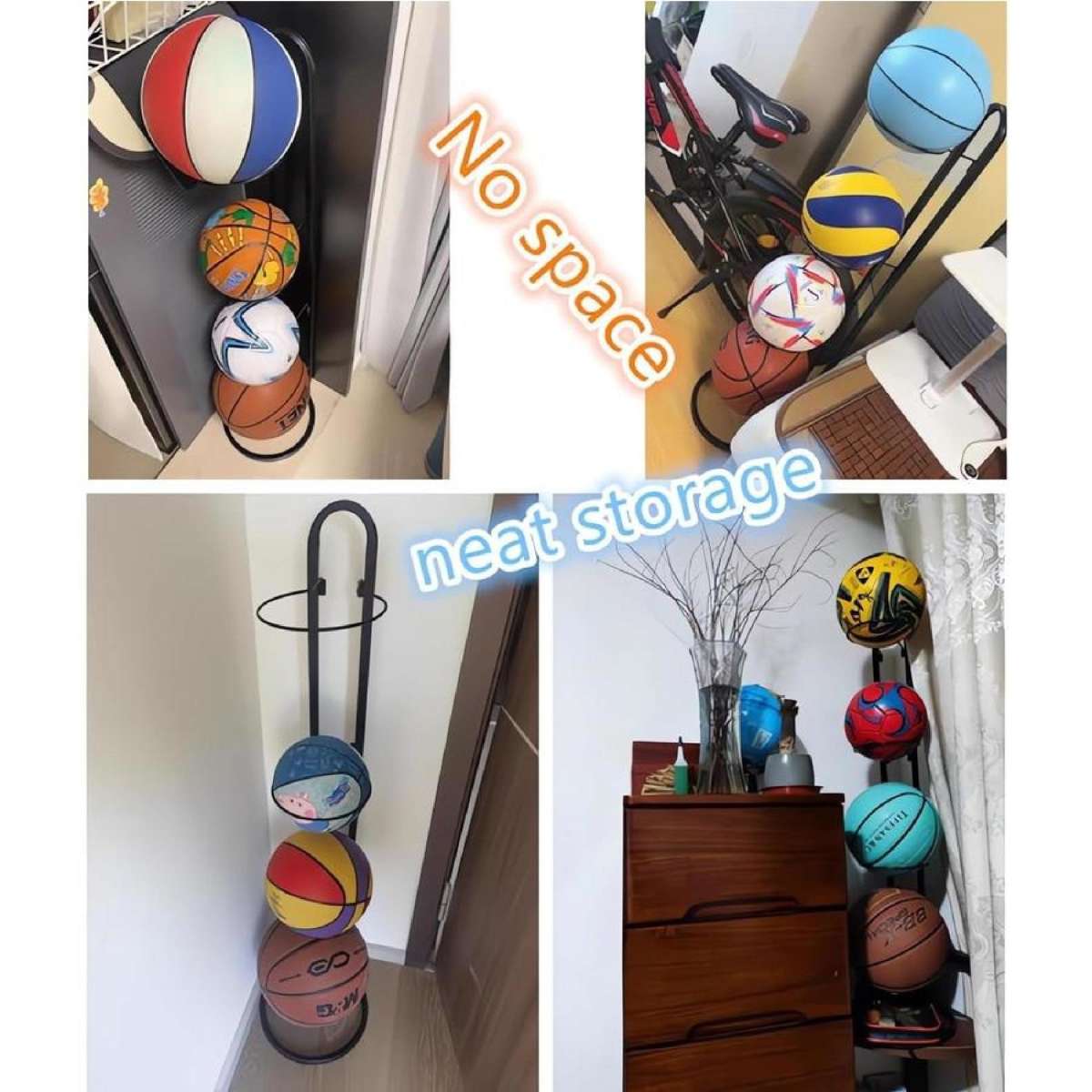 4-Tier Vertical Ball Storage Rack for Sports Equipment Organizer