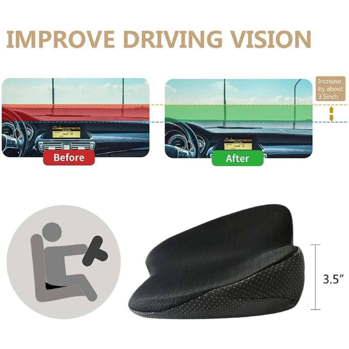 Memory Foam Car Seat Cushion for Sciatica and Back Pain Relief