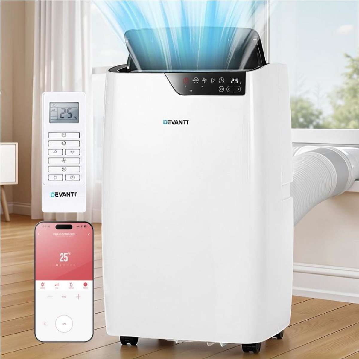 Devanti 12000BTU Portable Air Conditioner Dehumidifier Fan WiFi Remote Control