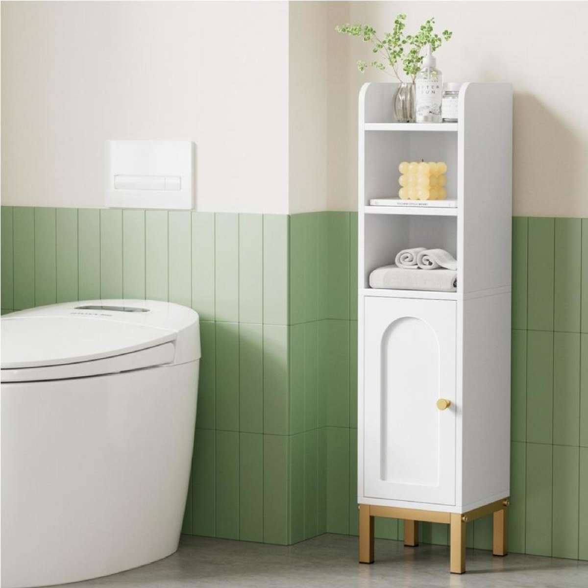 Artiss Bathroom Storage Cabinet Floor Organizer Toilet Corner Adjustable Shelf with Door White
