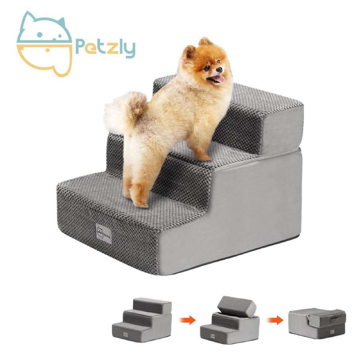 Petzly 3 Tiers Dog Foam Steps Pet Stairs Portable Washable Dog Ladder