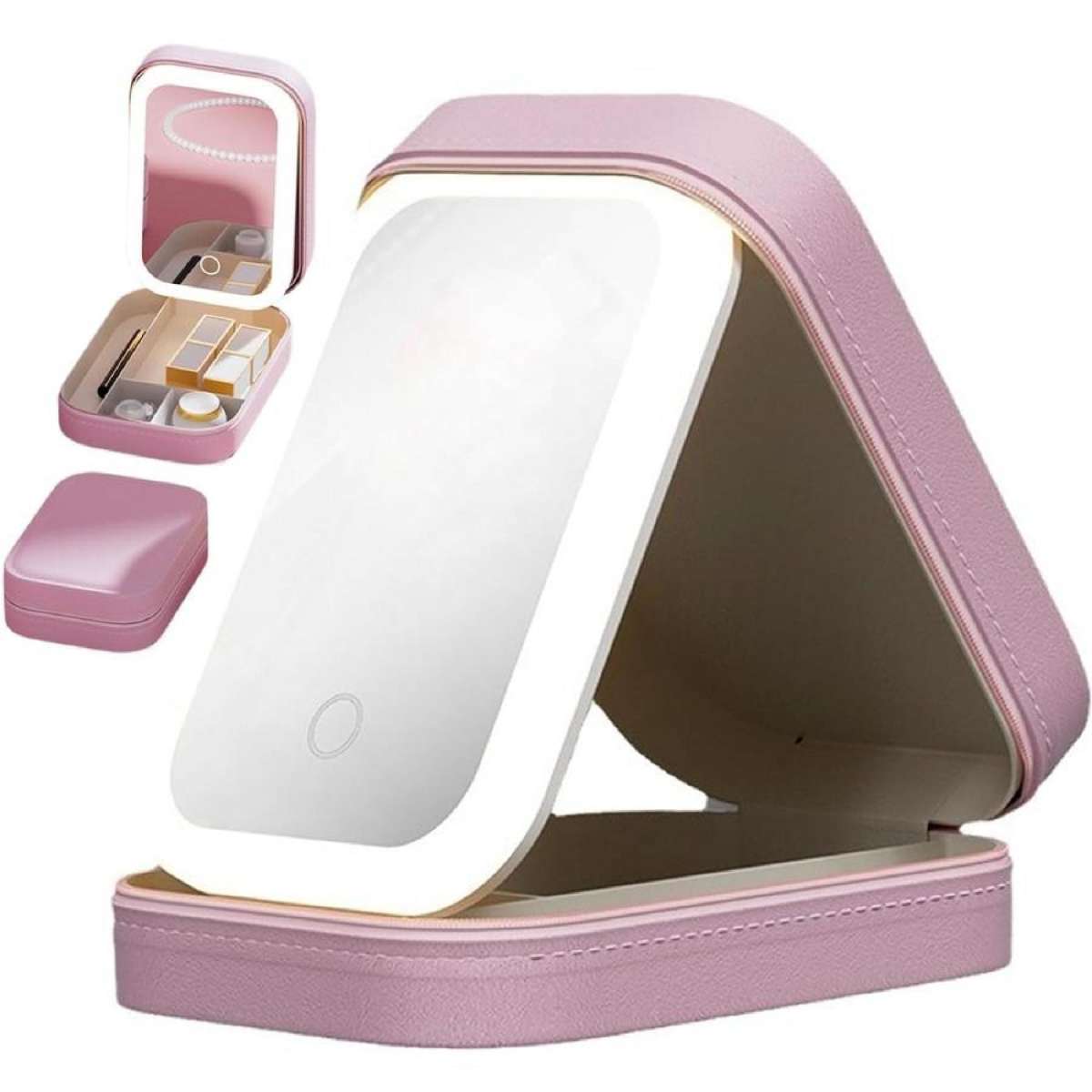 Adjustable Brightness Makeup Mirror with Lights & Travel Bag