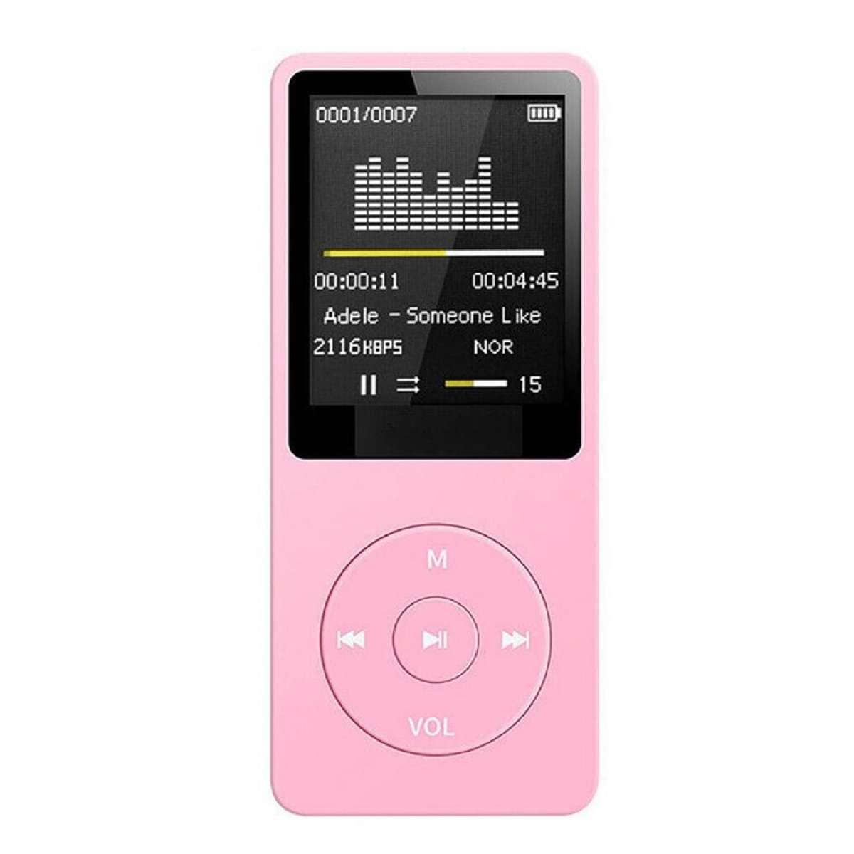 MP3 Player Lossless Music Audio Player Portable Rechargeable Adapter with Screen Pink
