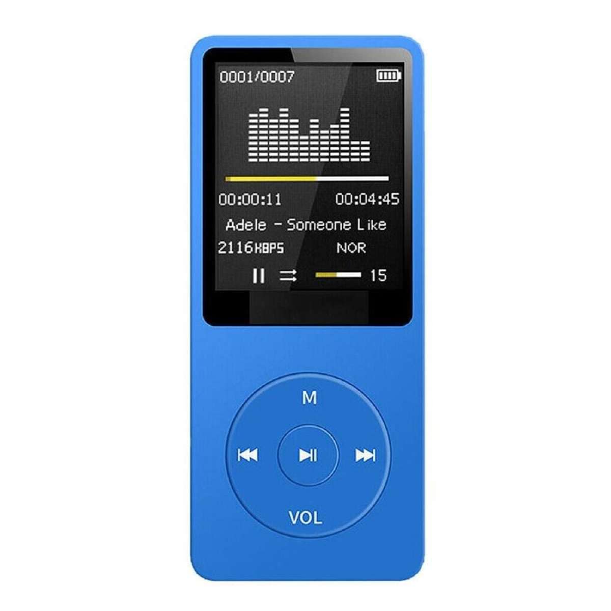 MP3 Player Lossless Music Audio Player Portable Rechargeable Adapter with Screen Blue