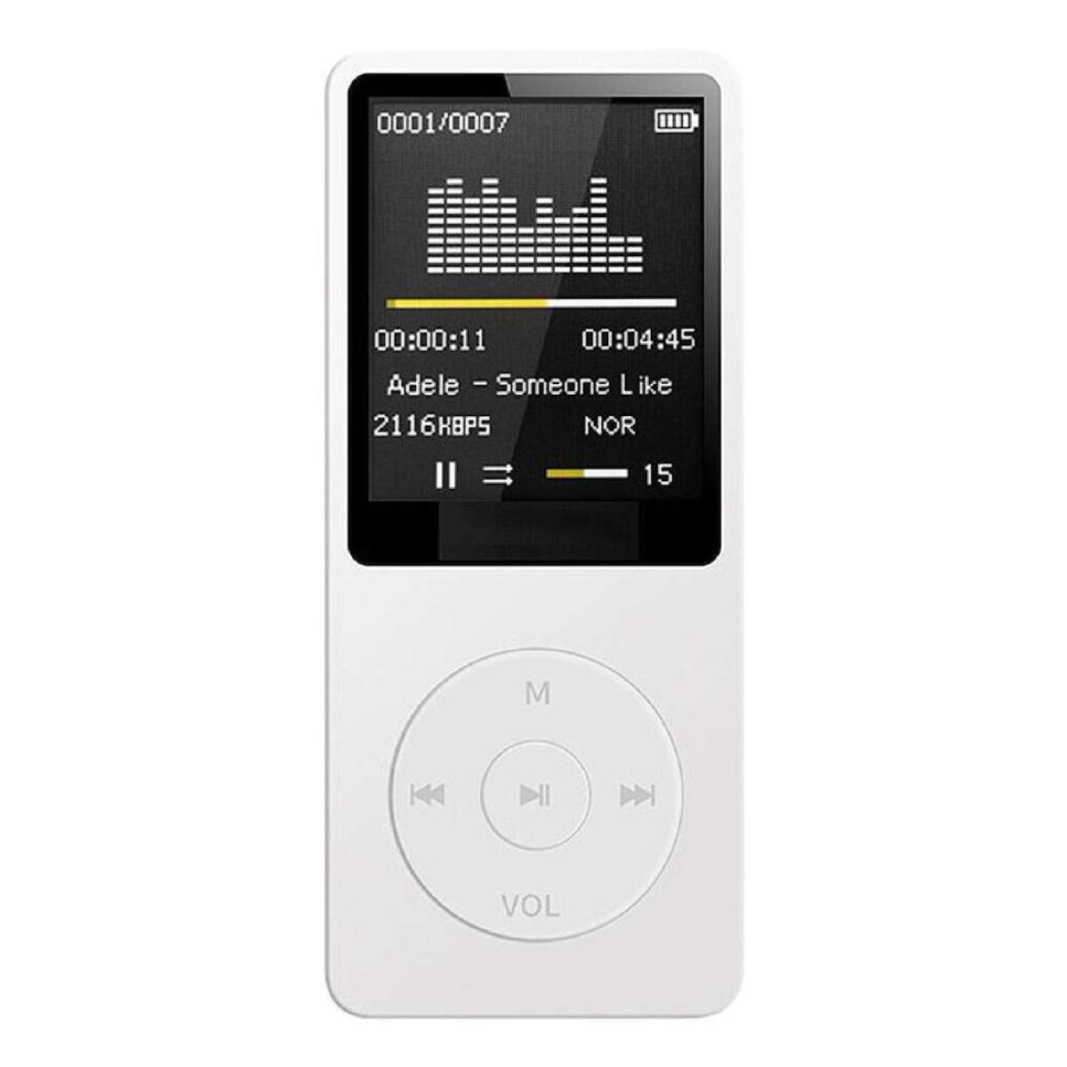 MP3 Player Lossless Music Audio Player Portable Rechargeable Adapter with Screen White