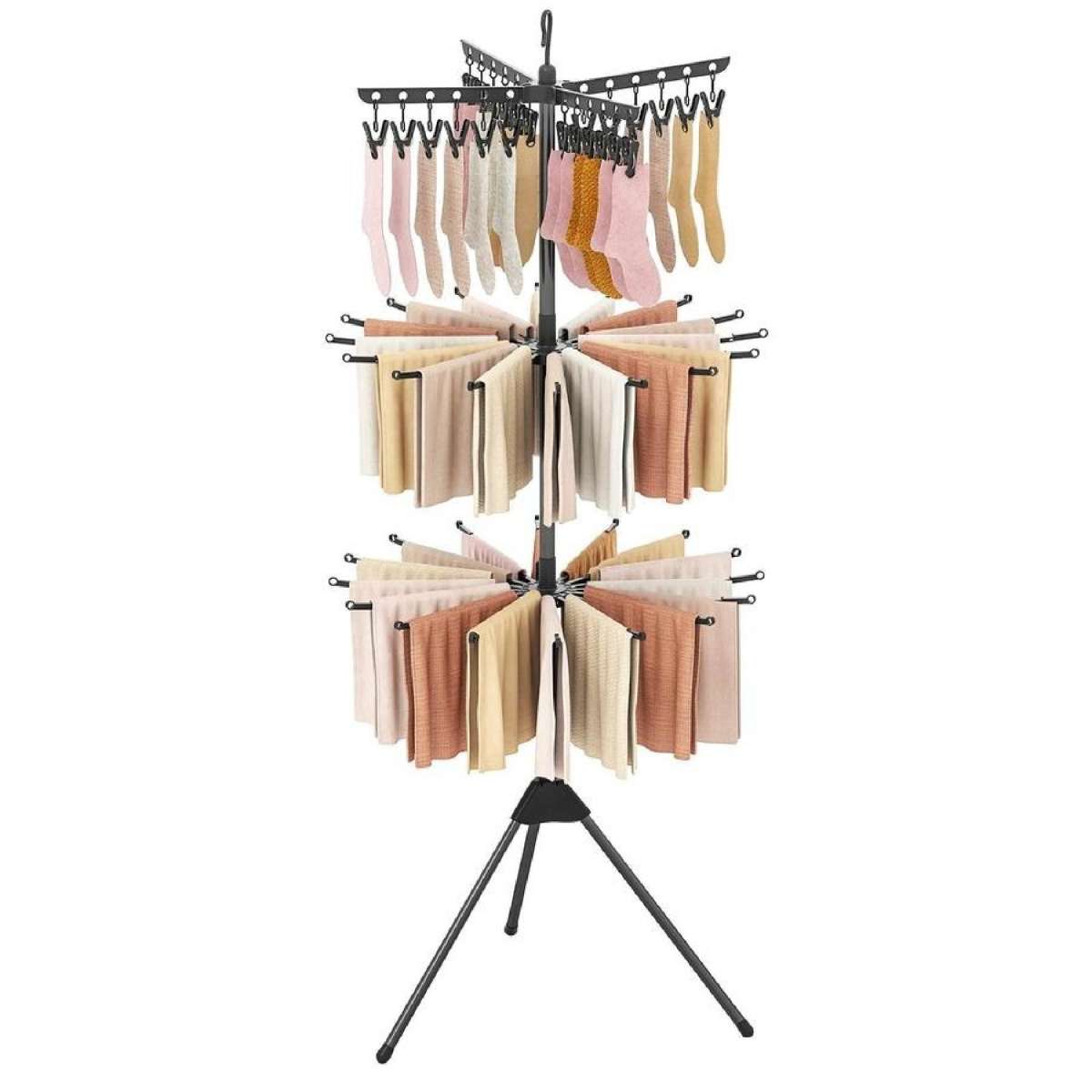 Costway 3-Tier Folding Clothes Drying Rack Freestanding Laundry Drying Stand w/Clips Rods Towel Rack Balcony Black