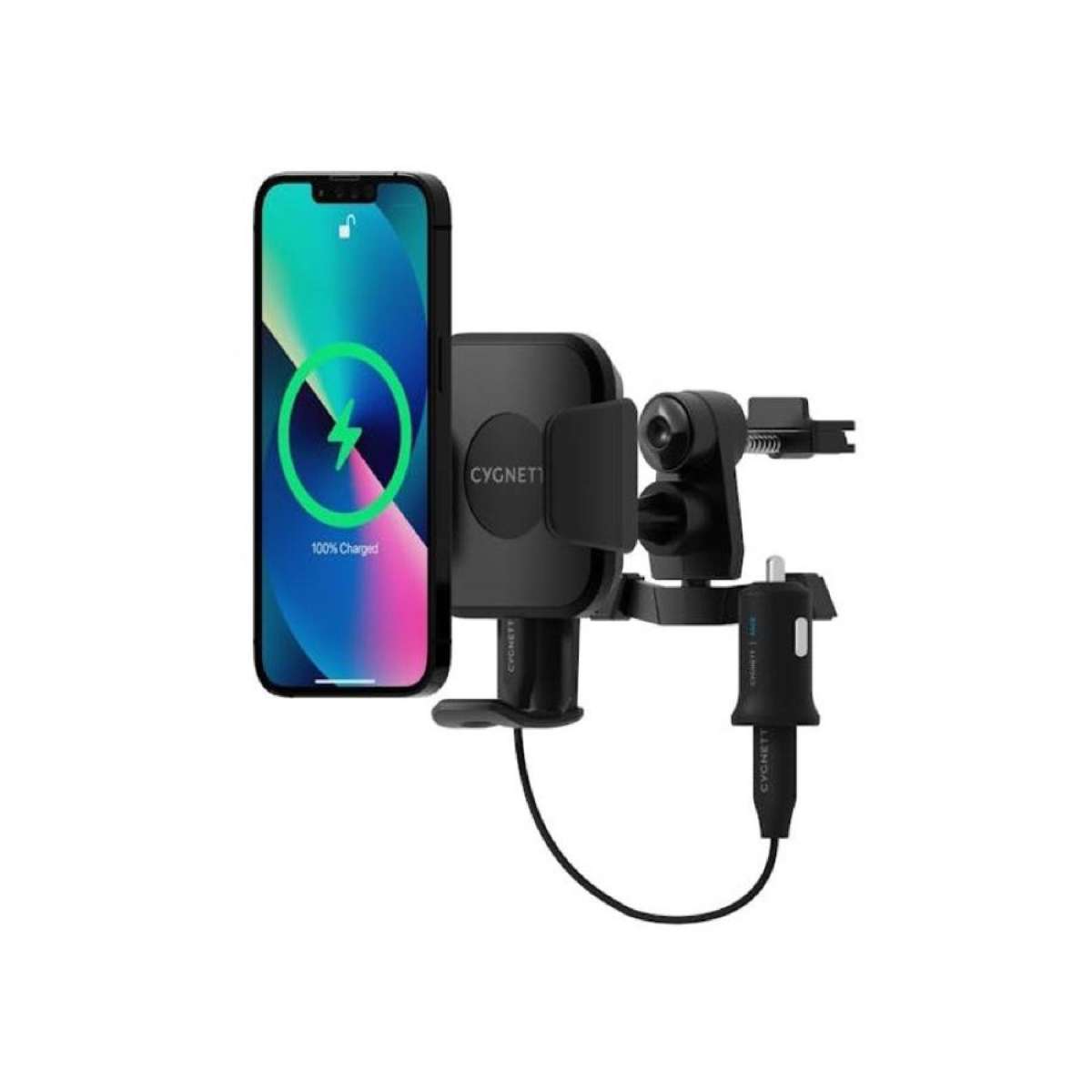 Cygnett Race Wireless 10W Vent Qi Car Charger Mount + QC 3.0 Car Charger