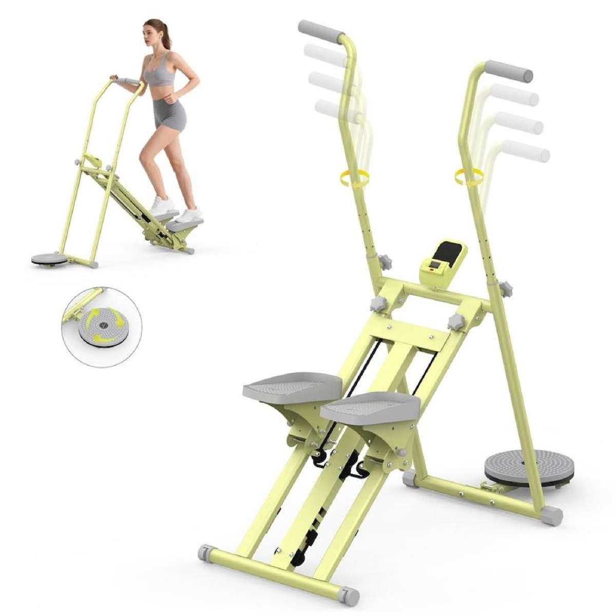 Advwin Vertical Climber Exercise Machine Multi-Function Adjustable Stair Stepper 120kg Capacity Yellow&Green