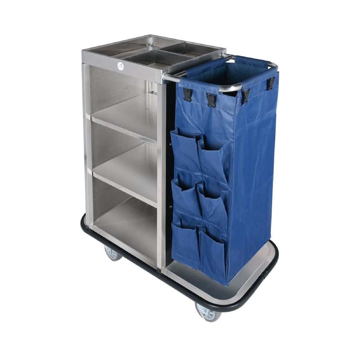 Dolphy Silver Multifunction Housekeeping Trolley Cart - Stainless Steel - Hotels, Offices & Supermarkets