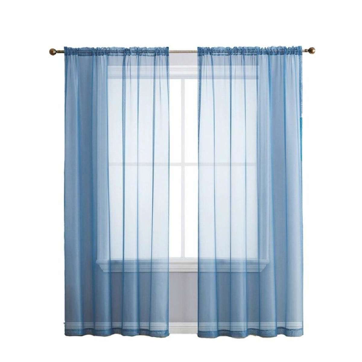 Sheer Curtain Rod Pocket Organza Voile Curtain Window Drape Sky Blue