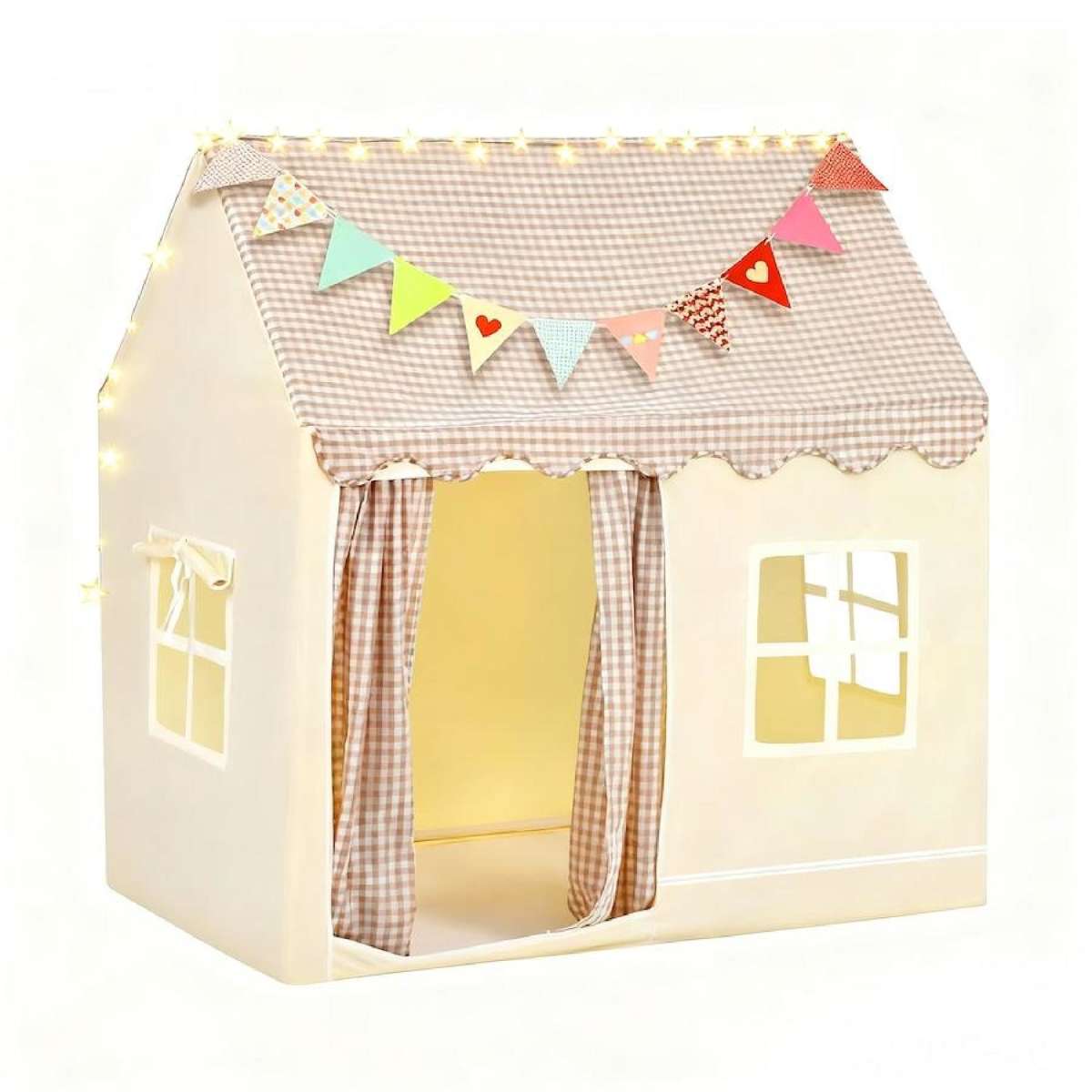 Advwin Kids Play Tent w/Star Lights, Princess Castle Playhouse w/ Mat, Window & Flag Banner, Children Indoor Outdoor Game Cottage for Boys Girls