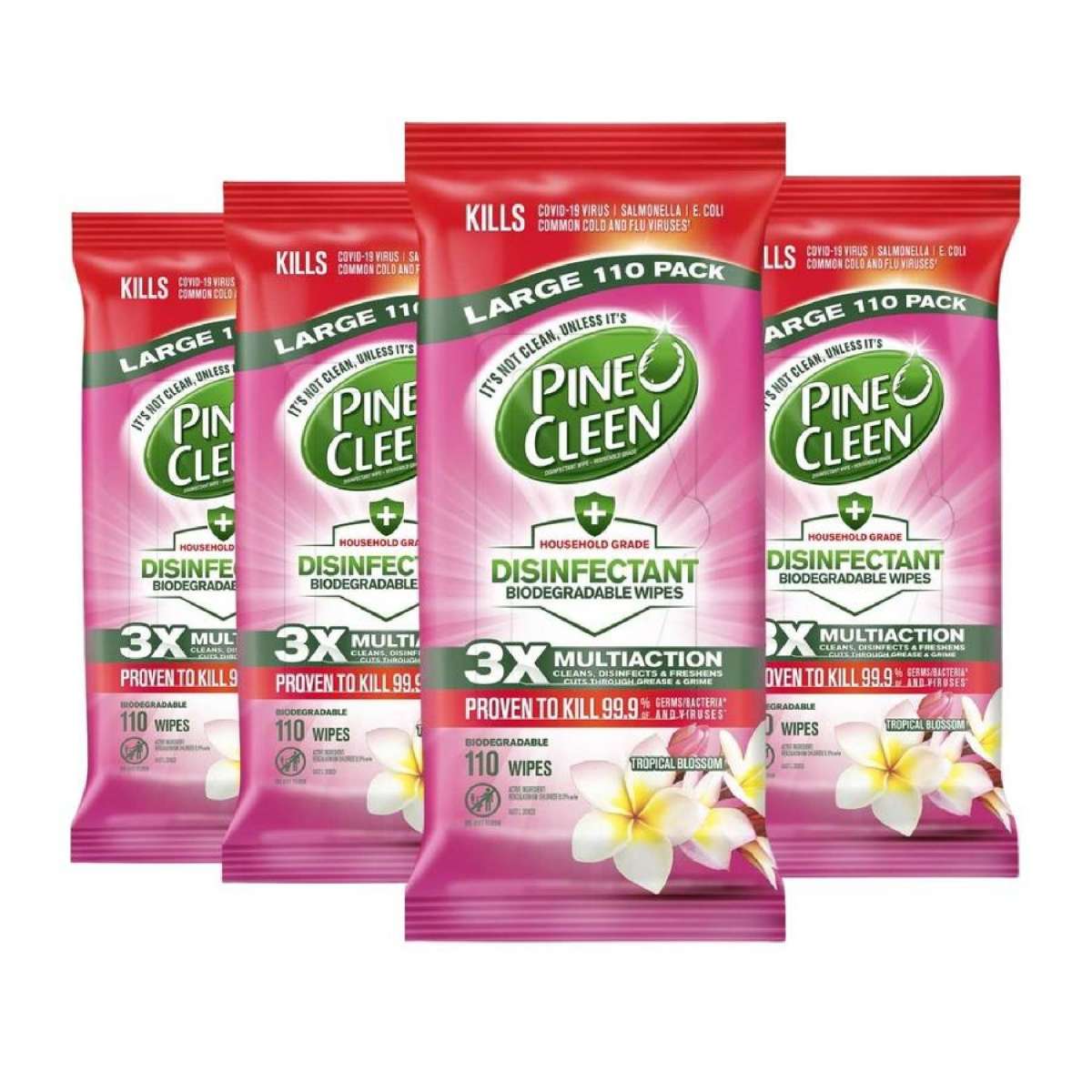 Pine O Cleen Disinfectant Wipes Biodegradable Tropical Blossom 440 Count (110 Count x 4 Packs)