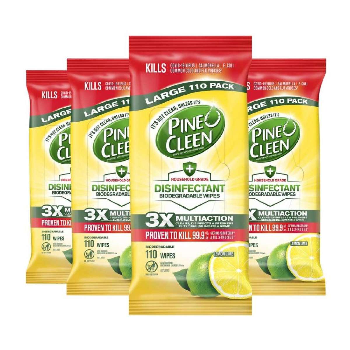 Pine O Cleen Disinfectant Wipes Biodegradable Lemon Lime 440 Count (110 Count x 4 Packs)