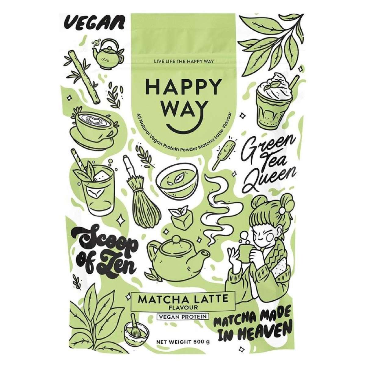 Happy Way Vegan Protein Powder Matcha Latte 500g