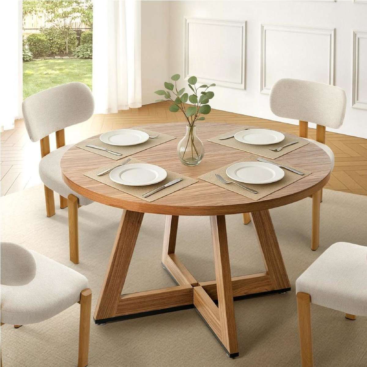 Oikiture 120cm Round Dining Table Wooden Kitchen Furniture