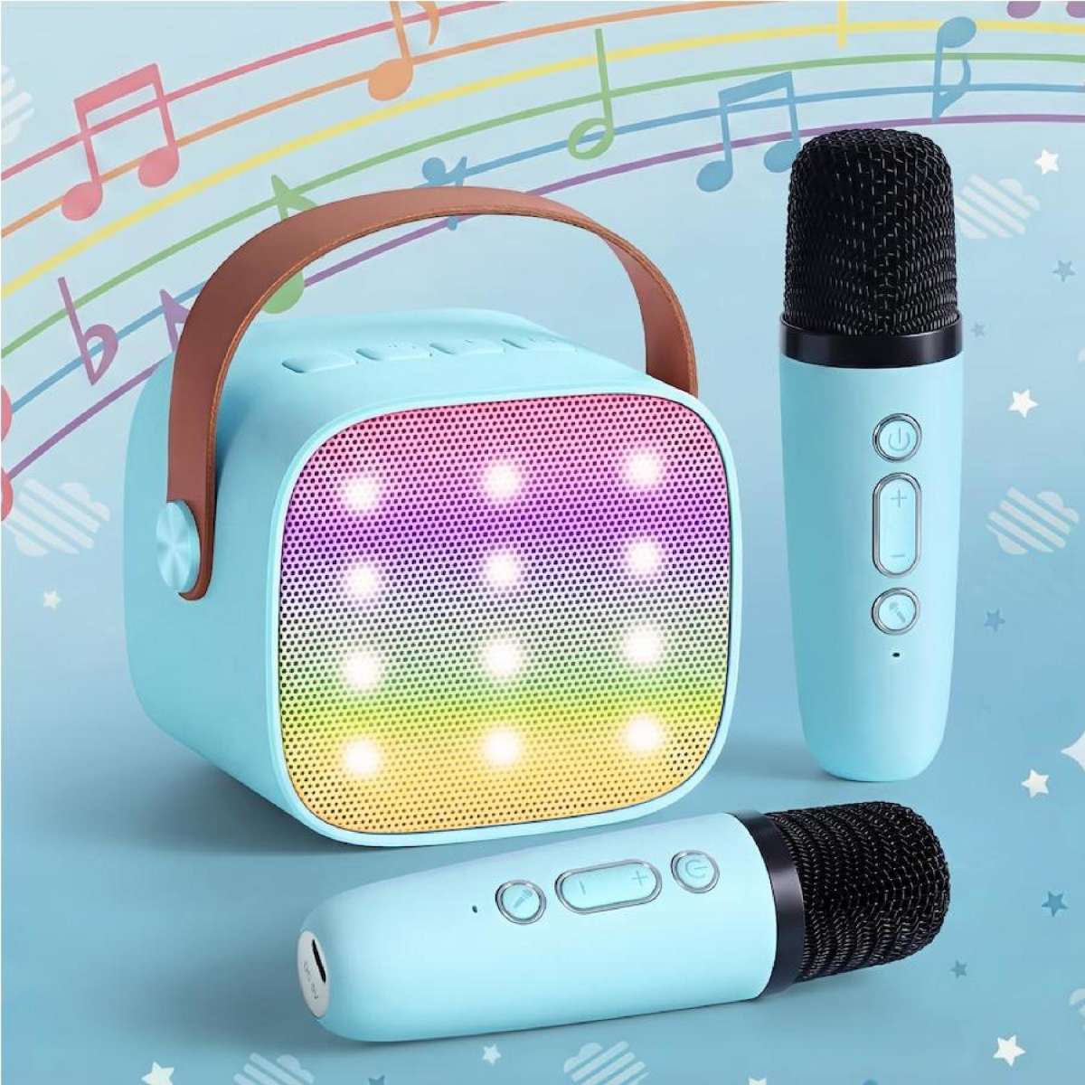 Alpha Mini Portable Karaoke Machine for Adults Kids Bluetooth Speaker with 2 Wireless Microphones