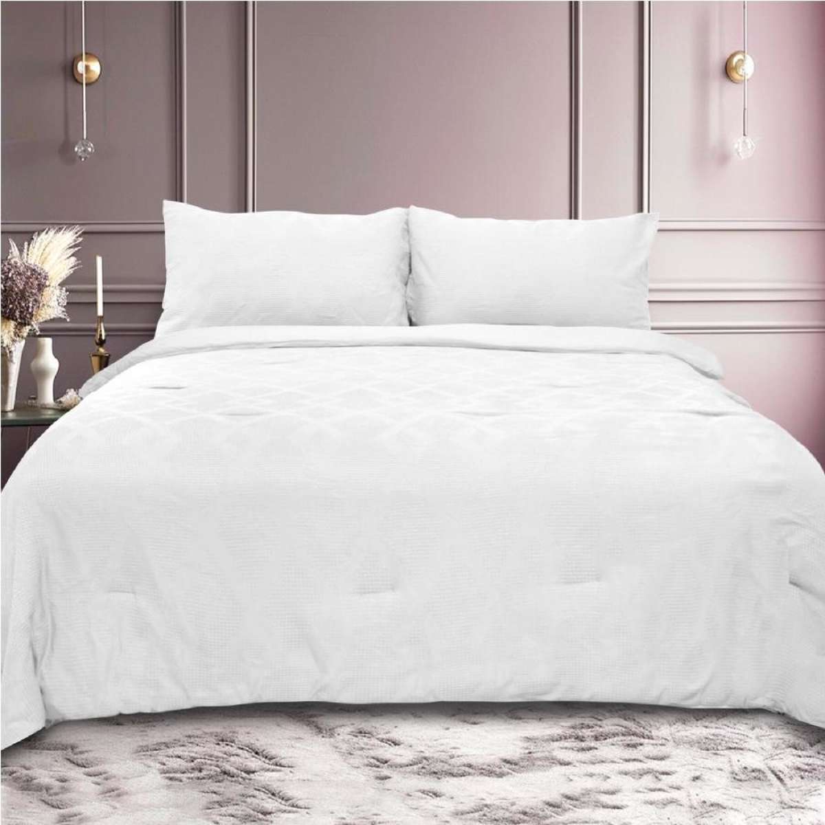 Ramesses 3 Piece Jacquard Waffle Comforter Set King / White