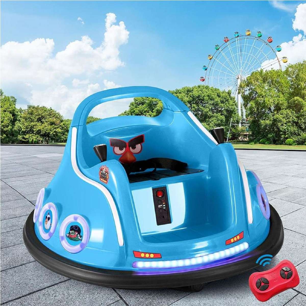 Kids Ride On Car Bumper Electric Toys Cars Light Remote Angry Birds Sticker Red